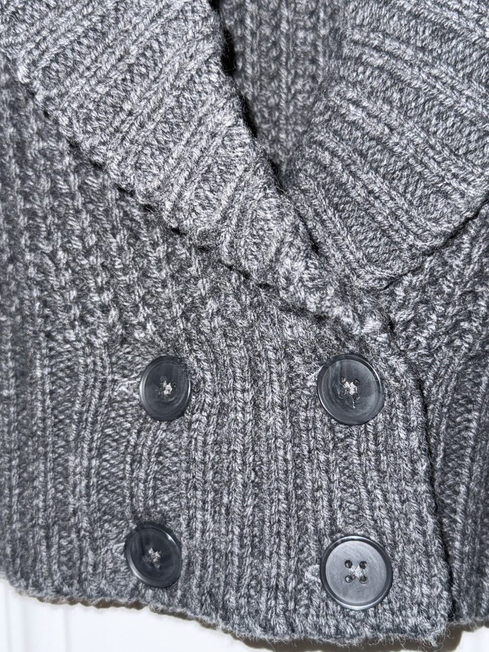 Anthropologie SMALL Dk Gray Cardigan Sweater Thick Wool Blend Knit 4 Buttons